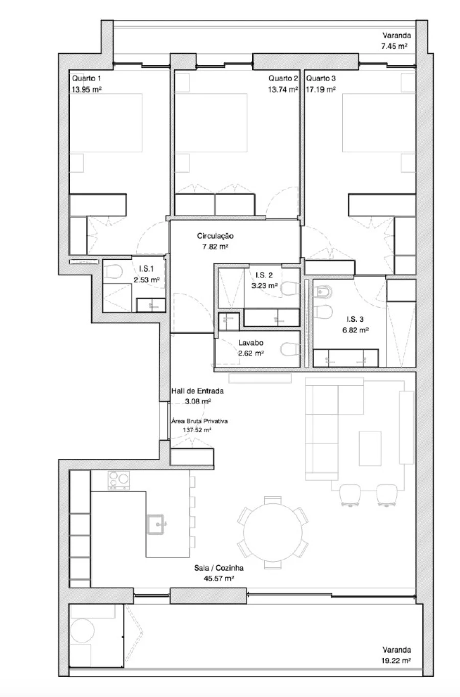 Apartamento T3 para Venda em Glória e Vera Cruz Planta 1