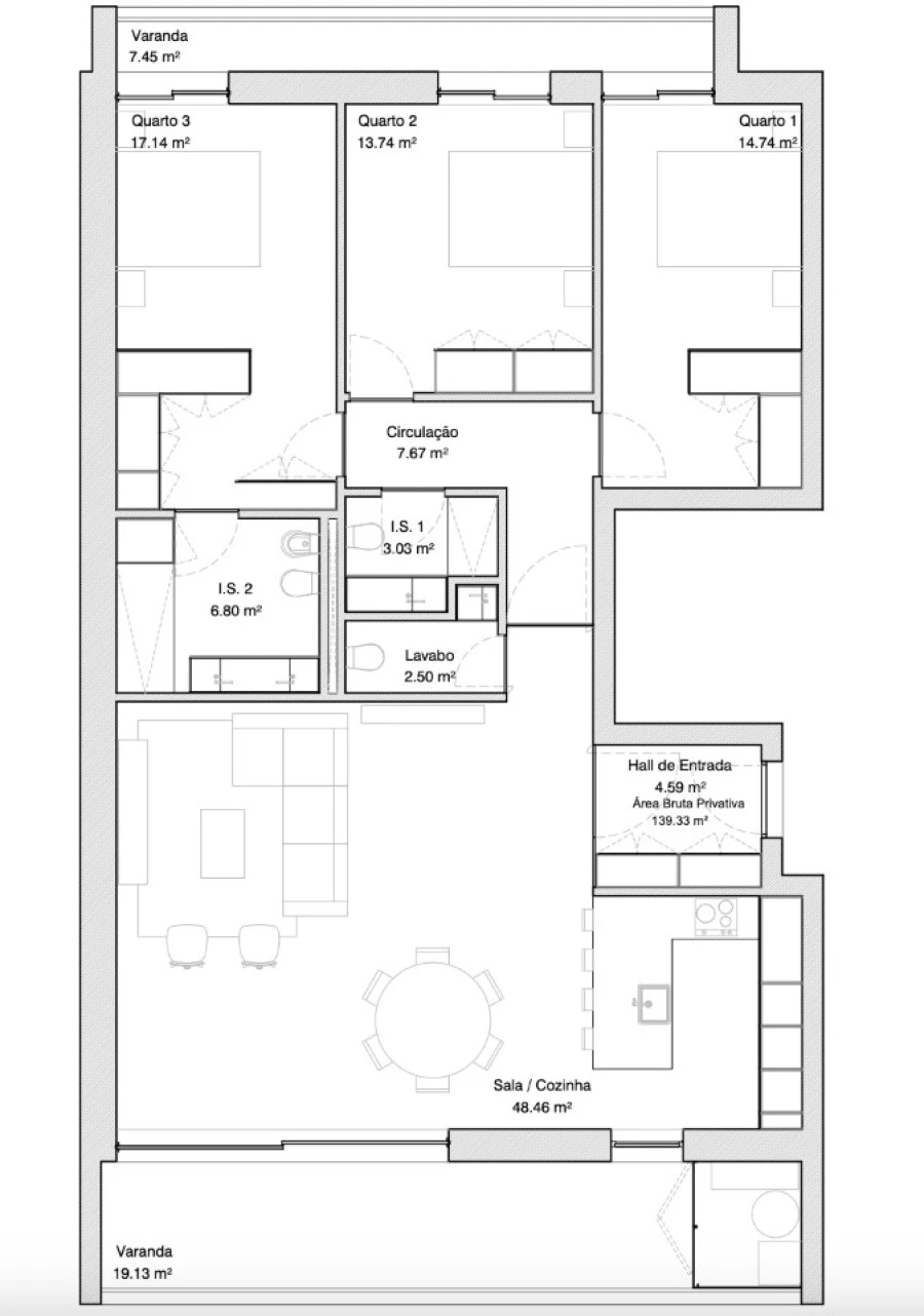 Apartamento T3 para Venda em Glória e Vera Cruz Planta 1