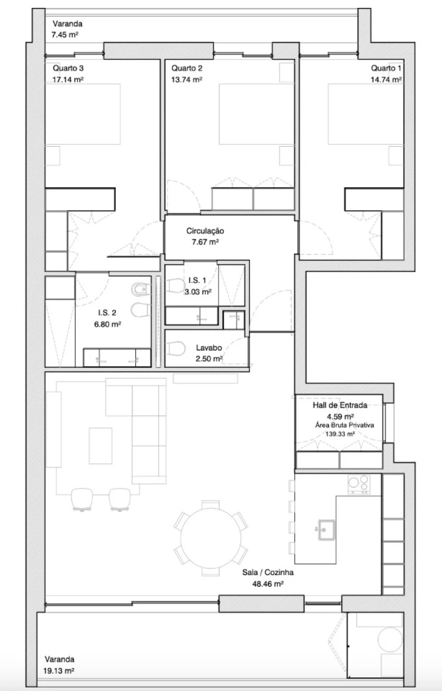 Apartamento T3 para Venda em Glória e Vera Cruz Planta 1