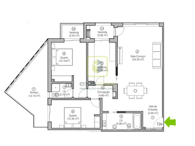Apartamento T2 para Venda em Tavarede Planta 1