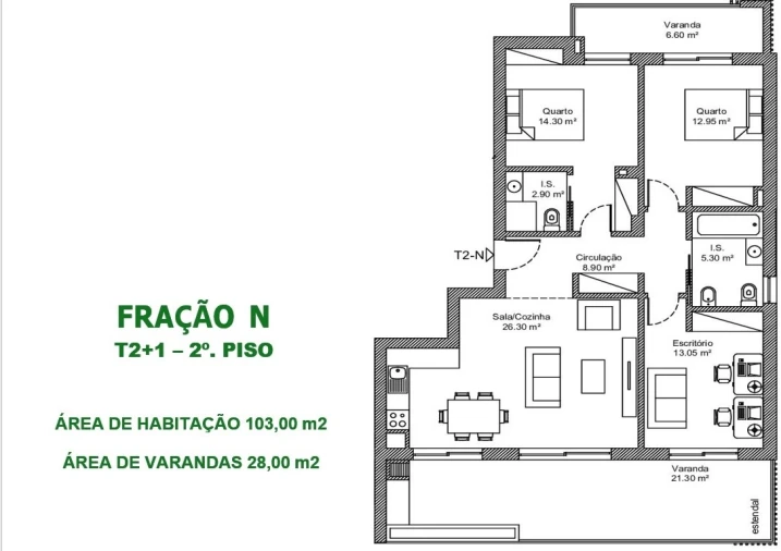 Apartamento T2 para Venda em Alvor Planta 1